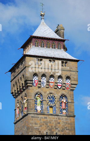 Clock Tower, Castello di Cardiff, Cardiff Wales, Regno Unito Foto Stock