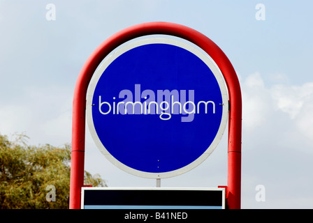 Segno sull'immissione di Birmingham a Sheldon, West Midlands, England, Regno Unito Foto Stock