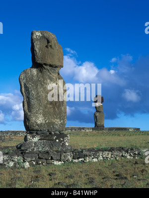 Moais di Ahu Akivi Ahu terrestre sul Patrimonio Mondiale UNESCO dell'isola di pasqua Cile Foto Stock