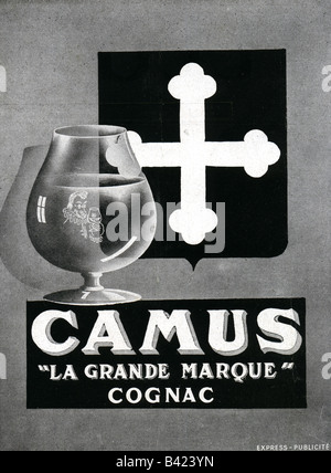 1945 Annuncio francese per Camus Cognac. Per solo uso editoriale Foto Stock