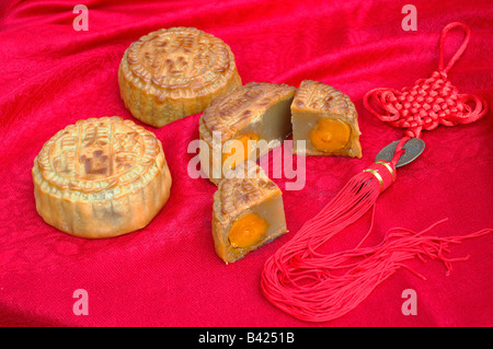 Il cinese la torta della luna. Mooncakes sono una pasticceria Cinese tradizionalmente consumato durante la metà del Festival dell'autunno. Foto Stock