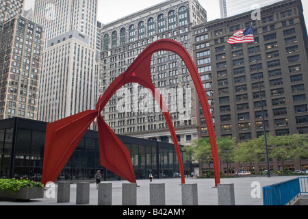 Alexander Calders Flamingo scultura in Federal Plaza, Chicago, Illinois Foto Stock