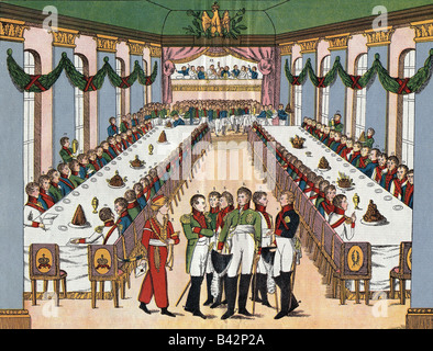 Napoleone i, 15.8.1769 - 5.5.1821, Imperatore dei francesi 2.1.1804 - 22.6.1815, al Congresso di Erfurt 27.9.1808 - 14.10.1808, litografia, grande foglio pittorico, Germania, 1808, Foto Stock