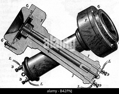 Bell, Alexander Graham, 3.3.1847 - 2.8.1922, inventore americano, il suo telefono, disegno meccanico, incisione, 19th Secolo, Foto Stock