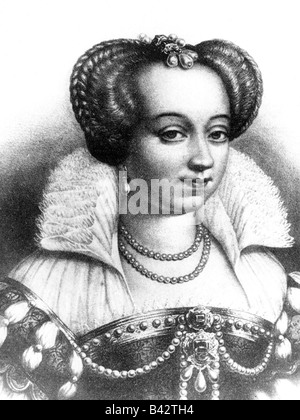 Margaret, 14.5.1553 - 27.3.1615, Queen Consort di Francia 27.2.1589 - 27.3.1615, Queen Consort di Navarra 18.8.1572 - 27.3.1615, ritratto, litografia, 19th secolo, , Foto Stock