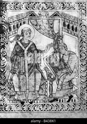 Gregorio i (Anicius Gregorius), circa 540 - 12.3.604, papa 3.9.590 - 12.3.604, dittatura, miniatura, Codex Hartker, circa 1000, Biblioteca del convento di San Gallo, Foto Stock