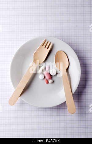 Piastra di medicina pillole Foto Stock