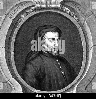 Chaucer, Geoffrey, um 1340 - 25.10.1400, Inglese autore / scrittore, ritratto, rame engravng da Jacobus Houbraken, XVIII secolo , artista del diritto d'autore non deve essere cancellata Foto Stock