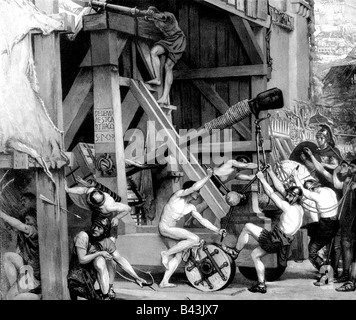 Evento, Terza guerra punica, 148-146 a.C., assedio di Cartagine, soldati romani, con ballista, dopo la pittura di Edward Poynter, 1868, Foto Stock