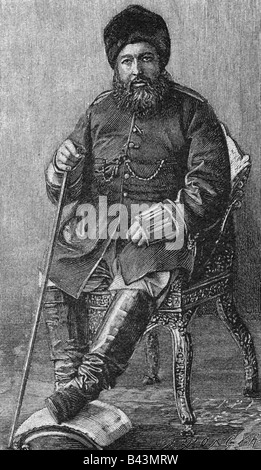 Abdur Rahman Khan, circa 1840 - 3.10.1901, Amir of Afghanistan 22.7.1880 - 3.10.1901, lunghezza intera, incisione, 1901, afgano, , Foto Stock