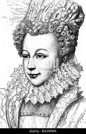 Margaret, 14.5.1553 - 27.3.1615, Queen Consort di Francia 27.2.1589 - 27.3.1615, Queen Consort di Navarra 18.8.1572 - 27.3.1615, Ritratto, disegno di E. Ronjat, 19th secolo, , Foto Stock