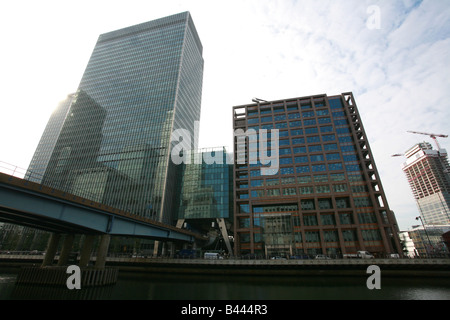 Lehman Brothers e Morgan Stanley edifici in Bank Street Canary Wharf Docklands finanziaria e area banking London REGNO UNITO Foto Stock