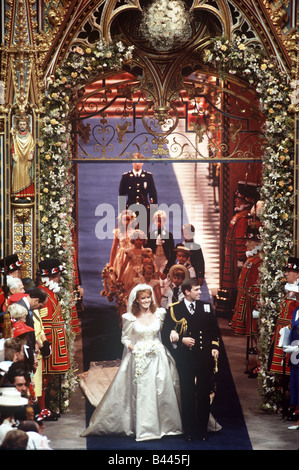 Royal Wedding del principe Andrew di Sarah Ferguson nel luglio 1986 il Duca e la duchessa di York Foto Stock