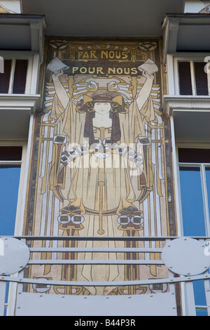 Paul Cauchie's edificio Art Nouveau 'Maison de Cauchie' costruito 1905 e rinnovato 2001, 5 rue des franchi, Bruxelles, Belgio Foto Stock