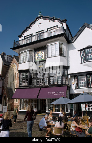 Chiudere la Cattedrale di Exeter e moli coffee shop utilizzato dai marinai elizabethan drake,raleigh,hawkins,exeter cafe society,ciottoli, Foto Stock