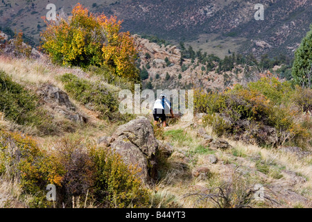 Gli amanti della mountain bike ride il robusto sentieri di bianco Ranch Park vicino a Golden Colorado su un caloroso inizio pomeriggio autunnale Foto Stock