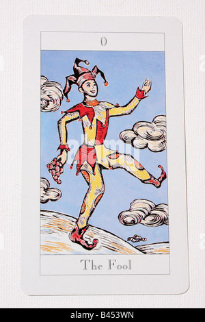 Il buffone Tarot card. Foto Stock