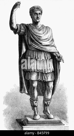 Caligula (Gaio Giulio Cesare Germanico) 12 a.C. - 24.1.41 a.C., imperatore romano 16.3.37 - 24.1.41, lunghezza intera, incisione in legno, 19th sec., dopo la statua, 1st sec., Museo Nazionale, Napoli, , Foto Stock