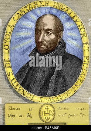 Ignatius von Loyola, 1491 - 31.7.1556, spagnolo prelato, fondatore della "società di Gesù", ritratto, incisione, circa seicento, artista del diritto d'autore non deve essere cancellata Foto Stock