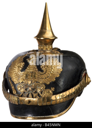 Armi/braccia, braccia protettive, caschi, casco in pelle per ufficiali di riserva di unità di trasporto, Germania, tip 1897, Pickelhaube, casco spizato, Prussia, , Foto Stock