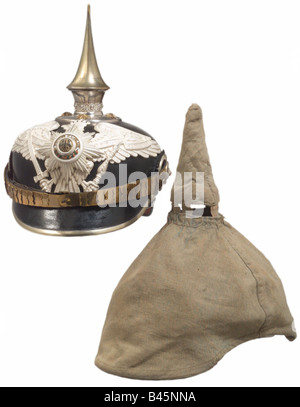 Armi/braccia, bracci di protezione, caschi, casco in pelle per ufficiali delle Guardie tedesche Pioneer Batallion, circa 1910, Pickelhaube, casco spizato, Germania, Prussia, , Foto Stock