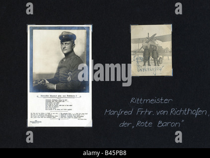 Richthofen, Manfred von, 2.5. 1892 - 21.4.1918, aviatore tedesco, pagina da un album fotografico, circa 1920, 'il barone rosso', Freiherr, pilota di caccia, Prima guerra mondiale, WWI, ufficiale, Air Force, Germania, 20th secolo, , Foto Stock