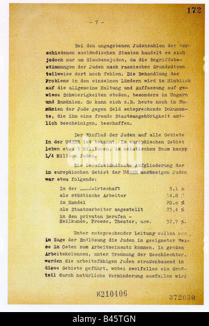Nazionalsocialismo/nazismo, crimini, persecuzione degli ebrei, conferenza Wannsee, 20.1.1942, protocollo, pagina 7, nazista, Olocausto, documento, soluzione finale, storico, storico, 20th secolo, 1940s, Foto Stock