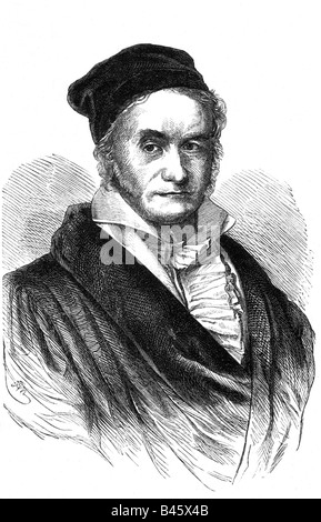 Gauss, Carl Friedrich, 30.4.1777 - 23.2.1855, matematico tedesco, scienziato, ritratto, incisione, Illustrierte Zeitung, 1855, scienza, , Foto Stock