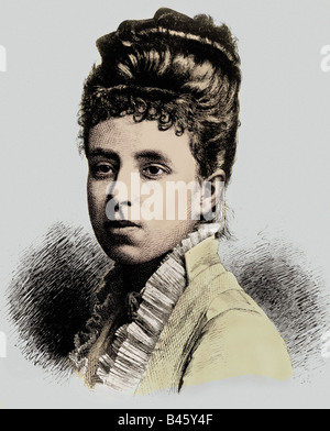 Maria Christina, 21.7.1858 - 6.2.1929, Regina Consort di Spagna 29.11.1879 - 25.11.1885, Regina Reggente 25.11.1885 - 17.5.1902, ritratto, incisione in legno, 1879, successivamente colorato, , Foto Stock