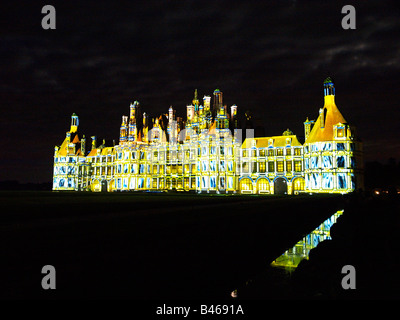 Proiezione di luce, castello della Loira, Chateau de Chambord, Francia Foto Stock