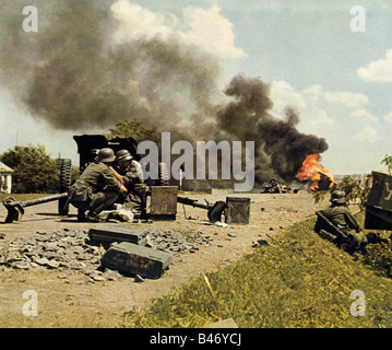 Wehrmacht Anti serbatoio pistole Panzerjager tedesco o serbatoio di cacciatori in azione sul Fronte Orientale in WW II campagna russa Foto Stock