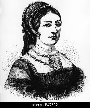 Catherine Howard, 1520/1525 - 13.2.1542, Queen Consort of England 28.7.1540 - 13.2.1542, ritratto, incisione in legno, circa 1870, , Foto Stock