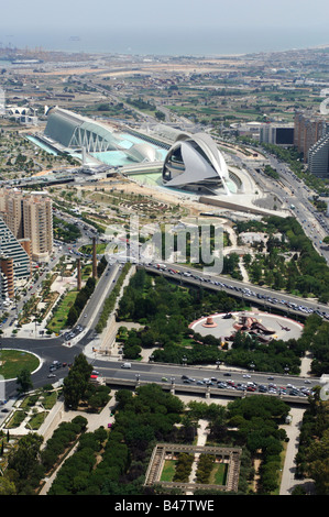 Città delle arti e delle Scienze di Valencia Spagna visto dall'aria Foto Stock