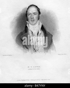 Lewis, Matteo Gregorio. 9.7.1775 - 14.5.1818, British autore/scrittore, ritratto, incisione di J. Hollis dopo il disegno di G. H. Harlowe, Londra 1834, letteratura inglese, romanzo gotico, Gran Bretagna, secoli XVIII e XIX, 'monk', , artista del diritto d'autore non deve essere cancellata Foto Stock