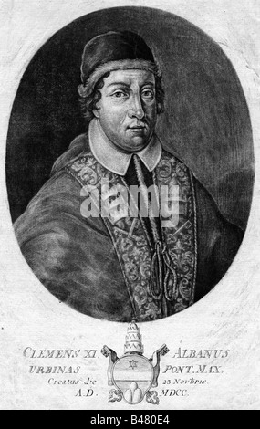 Clemente XI (Giovanni Francesco Albani), 22.7.1649 - 19.3.1721, Papa 23.11.1700 - 19.3.1721, ritratto, incisione su rame da Dominico zanti, Rom, circa 1710, , artista del diritto d'autore non deve essere cancellata Foto Stock