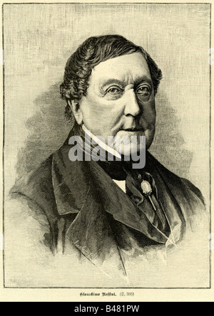 Rossini, Gioacchino Antonio, 29.2.1792 - 13.11.1868, compositore italiano, ritratto, acciaio, incisione del XIX secolo, l'artista del diritto d'autore non deve essere cancellata Foto Stock