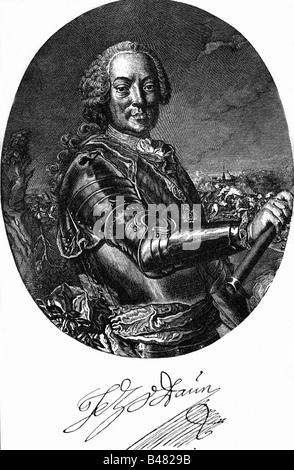 Daun, Conte Leopoldo Giuseppe, 24. 9.1705 - 5.2.1766, Austrian maresciallo di campo, a mezza lunghezza e incisione su rame, da J. M. Berningeroth, XVIII secolo, artista del diritto d'autore non deve essere cancellata Foto Stock