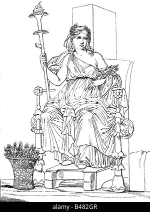 Demetra, dea greca del grano e della fertilità, disegno, 19th secolo, dopo l'antico affresco, Foto Stock