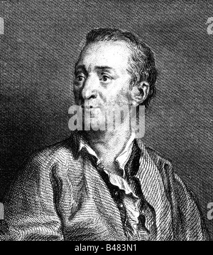 Diderot, Denis, 5.10.1713 - 31.7.1784, scrittore francese, filosofo, ritratto, incisione su rame, secolo XIX, artista del diritto d'autore non deve essere cancellata Foto Stock