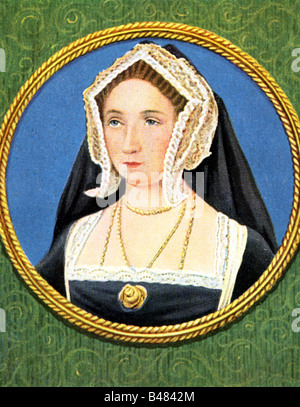 Jane Seymour, circa 1509 - 24.10.1537, Regina d'Inghilterra 30.5.1536 - 24.10.1537, ritratto, stampa dopo miniatura contemporanea, Foto Stock