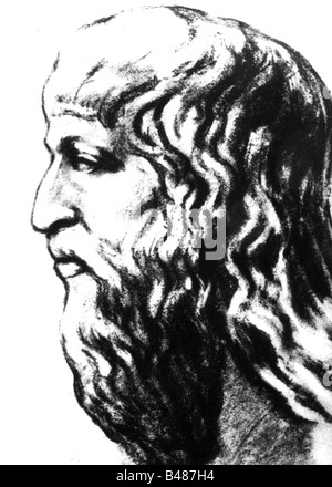 Heraclitus di Efeso, circa 540 - 480 a.C., filosofo greco, faccia laterale, disegno di G. Inger dopo scultura antica, Foto Stock