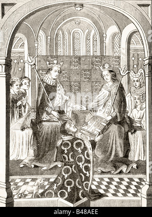 Re Enrico VI d'Inghilterra e sua regina Consort, Margherita d'Angiò nella loro corte. Foto Stock