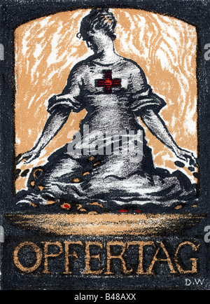 Eventi, Prima guerra mondiale / prima guerra mondiale, propaganda, 'Opfertag 1917' (giorno del sacrificio 1917), Comitato bavarese della Croce Rossa, poster, basato sulla bozza di Walter Ditz (1888 - 1925), Germania, 1917, Foto Stock