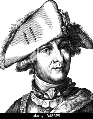 Seydlitz, Friedrich Wilhelm von, 3.2.1721 - 8.11.1773, prussiano generale, ritratto, incisione in legno, 19th secolo, , Foto Stock