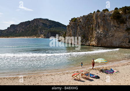 Voidokilia Beach appena a nord di Yialova e Pilos sulla costa Messiniaco sud del Peloponneso Grecia Foto Stock