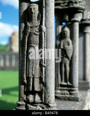 Abbazia jerrypoint, nella Contea di Kilkenny, Irlanda, figure bibliche su supporti i chiostri del convento in Irlanda, Foto Stock