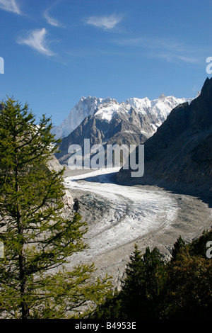 La Mer de Glace glacier visto da Montenvers vicino a Chamonix Mont Blanc, sulle alpi francesi. Foto Stock