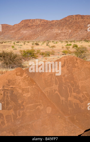 Pitture rupestri a Twyfelfontein Namibia Foto Stock