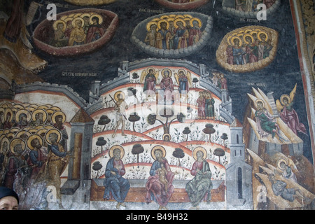 Cozia Transilvania Romania Europa Settembre Close up di affreschi sulla parete di Cozia monastero costruito nel 1388 conserve di antico monumento Foto Stock