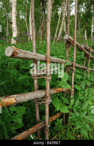 Recinzione tradizionali, Hemavan, Vasterbottenslan, Lapponia svedese, Svezia. Foto Stock